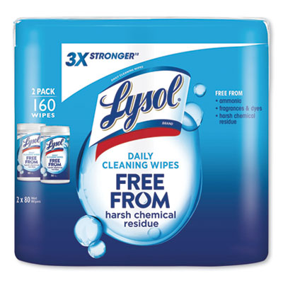 LYSOL Brand DAILY CLEANSING WIPES, 8" X 7", WHITE, 80 WIPES/CAN, 2 CANS/PACK (99255PK)