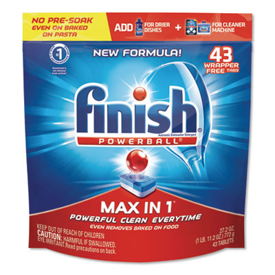 FINISH POWERBALL MAX IN 1 DISHWASHER TABS, REGULAR SCENT, 43/PACK, 4/CARTON (92789)