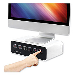 Kantek Cable Management Power Hub and Stand with USB Charging Ports, 5 Outlets, 3 USB, 6.5 ft Cord, 11.75 x 6.6 x 3.5, White (CM1100)