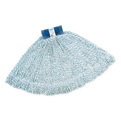 Rubbermaid Commercial Super Stitch Finish Mops, Cotton/Synthetic, Large, White, 1"  Blue Headband (D513)