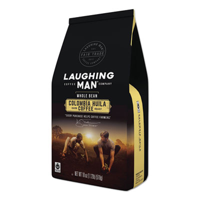 Laughing Man Coffee Company COLOMBIAN HUILA WHOLE BEAN COFFEE, 18 OZ BAG, 6/CARTON (7677)
