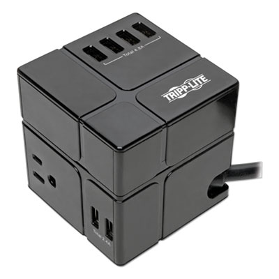 Tripp Lite by Eaton Power Cube Surge Protector, 3 AC Outlets/6 USB-A Ports, 6 ft Cord, 540 J, Black (TLP366CUBEUS)