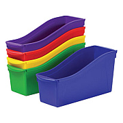 Storex Interlocking Book Bins with Clear Label Pouches, 4.75" x 12.63" x 7", Assorted Colors, 5/Pack (70105U06C)