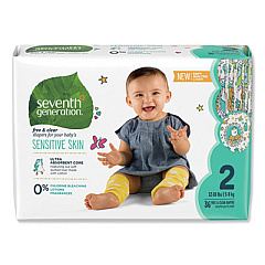 Seventh Generation Free and Clear Baby Diapers, Size 2, 12 lbs to 18 lbs, 144/Carton (44061)