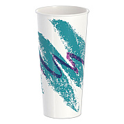 Dart Double Sided Poly Paper Cold Cups, 24 oz, Jazz Design, White/Green/Purple, 50/Pack, 20 Packs/Carton (RP24TPJ)