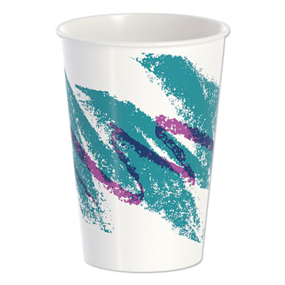 Dart Double Sided Poly Paper Cold Cups, 16 oz, Jazz Design, White/Green/Purple, 50/Pack, 20 Packs/Carton (RNP16PJ)
