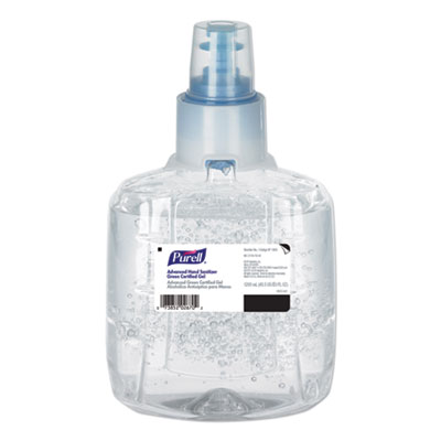 PURELL Advanced Hand Sanitizer Green Certified Gel Refill, For LTX-12 Dispensers, 1,200 mL, Fragrance-Free, 2/Carton (190302CT)