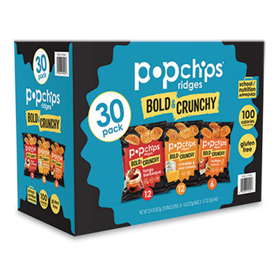 popchips POTATO CHIPS, RIDGES ASSORTMENT, 0.7 TO 0.8 OZ POUCH, 30/CARTON (24296740)