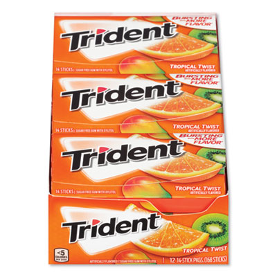 Trident SUGAR-FREE GUM, TROPICAL TWIST, 14 STICKS/PACK, 12 PACKS/BOX (2051023)
