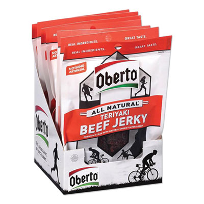 Oberto All Natural Beef Jerky, Teriyaki, 1.5 oz Pouch, 8/Box (SMO1943)
