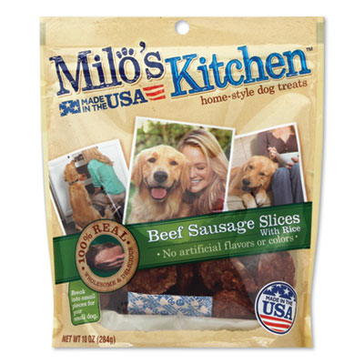 Milo's Kitchen HOMESTYLE DOG TREATS, BEEF SAUSAGE SLICES WITH RICE, 10 OZ POUCH, 5 POUCHES/CARTON (24299423)