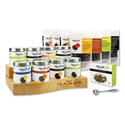 Teaja ORGANIC LOOSE-LEAF TEA OFFICE-EXPERIENCE KIT WITH HARDWOOD DISPLAY, (8) ASSORTED VARIETIES, 1.76 OZ PACKAGES, 8/KIT (2723597)