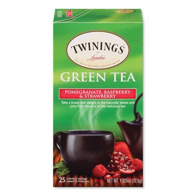 TWININGS TEA BAGS, GREEN WITH POMEGRANATE, RASPBERRY AND STRAWBERRY, 1.32 OZ TEA BAG, 25 TEA BAGS/BOX (2798342)
