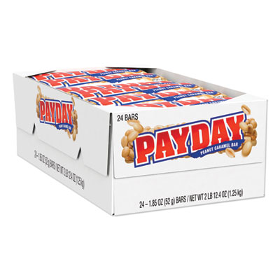 PAYDAY CHEWY CANDY BARS, PEANUT CARAMEL, 1.85 OZ, 24/BOX (897909)