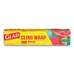 Glad Cling Wrap Plastic Wrap, 300 Square Foot Roll, Clear, 12/carton (00022)