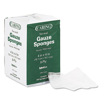 Medline Caring Woven Gauze Sponges, Non-Sterile, 8-Ply, 4 x 4, 200/Pack (PRM21408C)