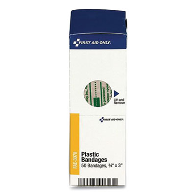 First Aid Only ADHESIVE PLASTIC BANDAGES, 0.75" X 3", 50/BOX (199820)