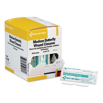 First Aid Only BUTTERFLY WOUND CLOSURES, 0.38" X 1.75", 100/BOX (813138)