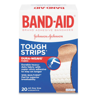 BAND-AID FLEXIBLE FABRIC ADHESIVE TOUGH STRIP BANDAGES, 1" X 3.25", 20/BOX (2675662)