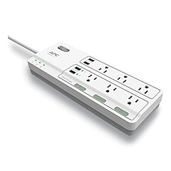 APC HOME OFFICE SURGEARREST POWER SURGE PROTECTOR, 6 AC OUTLETS, 4 USB PORTS, 6 FT CORD, 2160 J, WHITE (24394302)
