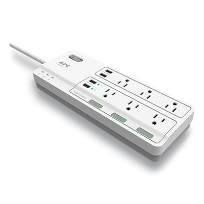APC Home Office SurgeArrest Power Surge Protector, 6 AC Outlets, 4 USB Ports, 6 ft Cord, 2160 J, White (PH6U4X32W)