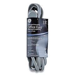 GE Three Outlet Power Strip, 15 ft Cord, Gray (43018)