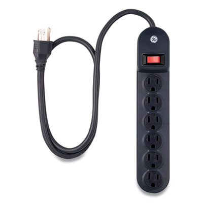 GE Heavy Duty Six Outlet Power Strip, 3 ft Cord, Black (56223)
