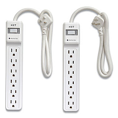 NXT Technologies Surge Protector, 6 AC Outlets, 2.5 ft Cord, 500 J, White, 2/Pack (24324332)
