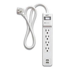 NXT Technologies Surge Protector, 4 AC Outlets, 2 USB Ports, 3 ft Cord, 600 J, White (24324333)