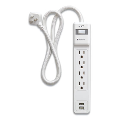 NXT Technologies Surge Protector, 4 AC Outlets, 2 USB Ports, 3 ft Cord, 600 J, White (24324333)