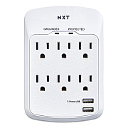 NXT Technologies Wall-Mount Surge Protector, 6 AC Outlets, 2 USB Ports, 1200 J, White (24324334)