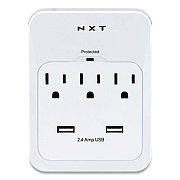 NXT Technologies Wall-Mount Surge Protector, 3 AC Outlets, 2 USB Ports, 600 J, White (24324336)