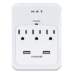 NXT Technologies Wall-Mount Surge Protector, 3 AC Outlets, 2 USB Ports, 600 J, White (24324336)