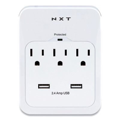 NXT Technologies Wall-Mount Surge Protector, 3 AC Outlets, 2 USB Ports, 600 J, White (24324336)