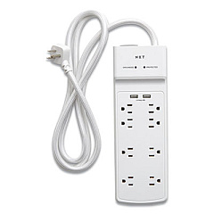 NXT Technologies Surge Protector, 8 AC Outlets, 2 USB Ports, 6 ft Cord, 2100 J, White (24324337)
