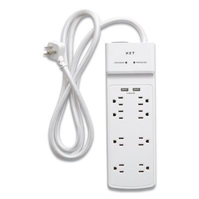 NXT Technologies Surge Protector, 8 AC Outlets, 2 USB Ports, 6 ft Cord, 2100 J, White (24324337)