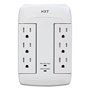 NXT Technologies Wall-Mount Surge Protector, 6 AC Outlets, 2 USB Ports, 900 J, White (24324340)