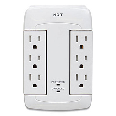 NXT Technologies Wall-Mount Surge Protector, 6 AC Outlets, 2 USB Ports, 900 J, White (24324340)