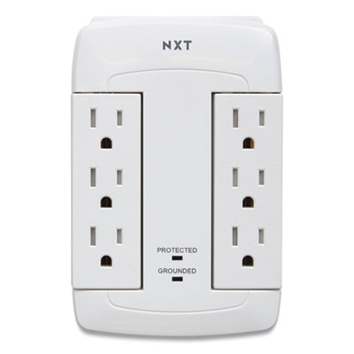 NXT Technologies Wall-Mount Surge Protector, 6 AC Outlets, 2 USB Ports, 900 J, White (24324340)