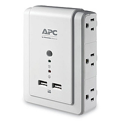 APC SURGEARREST WALL-MOUNT SURGE PROTECTOR, 6 AC OUTLETS, 2 USB PORTS, 1020 J, WHITE (2716165)