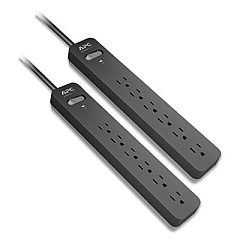 APC ESSENTIAL SURGEARREST SURGE PROTECTOR, 6 AC OUTLETS, 3 FT CORD, 540 J, BLACK, 2/PACK (24380478)