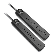 APC ESSENTIAL SURGEARREST SURGE PROTECTOR, 6 AC OUTLETS, 6 FT CORD, 1080 J, BLACK, 2/PACK (24380479)