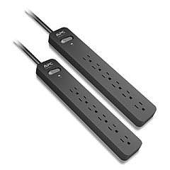 APC ESSENTIAL SURGEARREST SURGE PROTECTOR, 6 AC OUTLETS, 6 FT CORD, 1080 J, BLACK, 2/PACK (24380479)