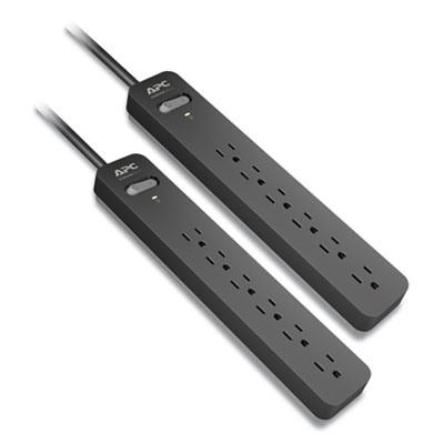 APC ESSENTIAL SURGEARREST SURGE PROTECTOR, 6 AC OUTLETS, 6 FT CORD, 1080 J, BLACK, 2/PACK (24380479)