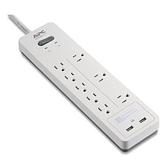 APC HOME OFFICE SURGEARREST POWER SURGE PROTECTOR, 8 AC OUTLETS, 2 USB PORTS, 6 FT CORD, 2160 J, WHITE (24380482)