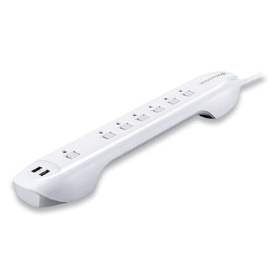 360 Electrical Idealist 2.4 Surge Strip, 7 AC Outlets, 2 USB Ports, 6 ft Cord, 1530 J, White (3603215CA4ES)