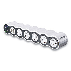 360 Electrical POWERCURVE 2.1 SURGE PROTECTOR, 5 AC OUTLETS, 2 USB PORTS, 4 FT CORD, 2160 J, WHITE/BLACK (2481424)
