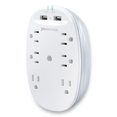 360 Electrical STUDIO 3.4 SURGE PROTECTOR WITH USB, 6 AC OUTLETS, 2 USB PORTS, 900 J, WHITE/PEARL (24285923)