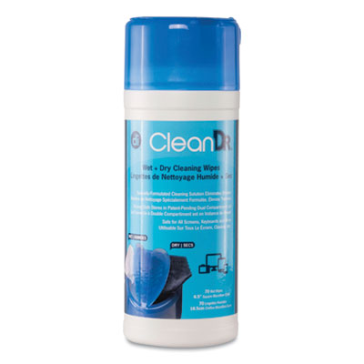 Digital Innovations CLEANDR WET/DRY STREAK-FREE WIPES, INCLUDES 6.5" MICROFIBER CLOTH, 70/TUB (2116094)