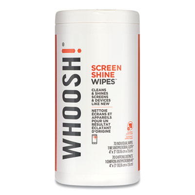 Whoosh! SCREEN SHINE WIPES, INCLUDES 4 X 3 MICROFIBER CLOTH, 70/PACK (24308771)